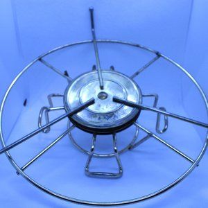 vintage atomic brass colored metal lazy susan, casserole, vase, bowl spins base